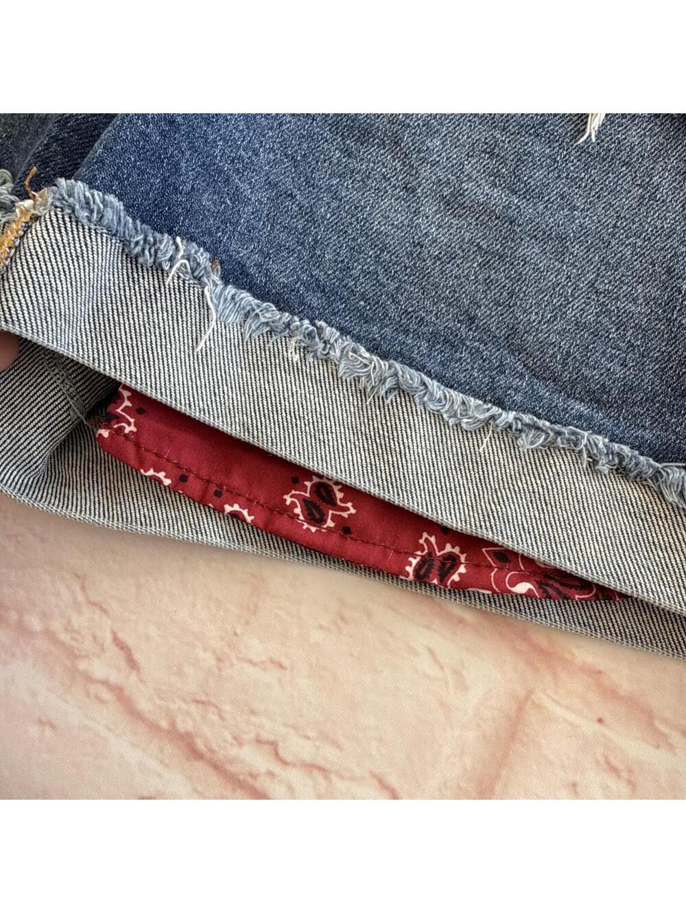 Judy Blue Cut Off Denim Jean Shorts Red Bandana Pockets L Large NWOT jb150162 - Picture 6 of 8